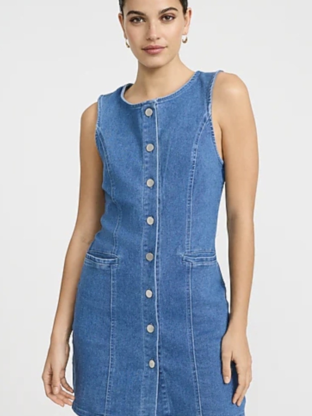 Express Sleeveless Button-Front Denim Dress in Classic Blue